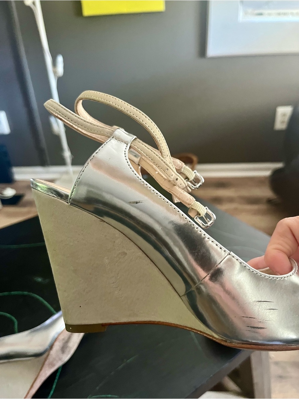 Coach Iridescent Silver Pointed-Toe Slingback Wedges - Picture 11 of 11